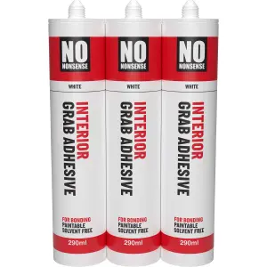 No Nonsense Not water resistant Solvent-free White Grab adhesive 870ml 1.33kg, Pack of 3