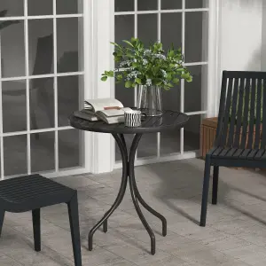 Outsunny Round Garden Table Outdoor Side Table with Steel Frame Slat Top Black