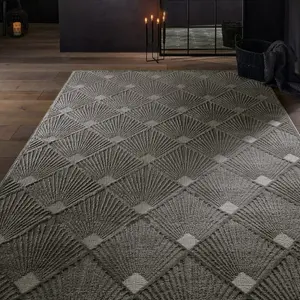 Modern Geometric Easy to Clean Grey Rug for Dining Room & Living Room-80cm X 150cm