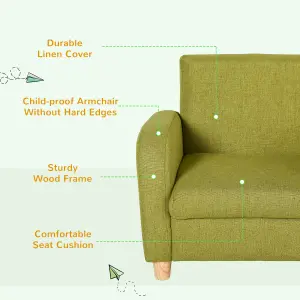 HOMCOM Linen Child Armchair Wood Frame w/ Padding Seat Low-Rise Bedroom Green