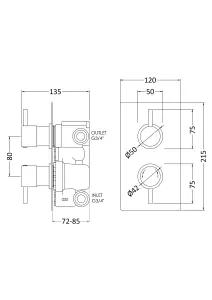 Concealed Round Twin Valve with Multi Function Slide Rail Kit, Arm & Head Shower Bundle - Chrome - Balterley