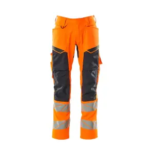 Mascot Accelerate Safe Trousers with Kneepad Pockets - Hi-Vis Orange/Dark Navy   (33.5) (Leg Length - Regular)