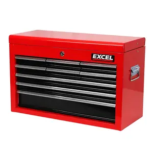 Heavy Duty 9 Drawer Top Tool Chest Storage Box Ball Bearing Slide Black and Red