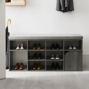 Grey Wooden Shoe Bench Shoe Storage Organizer Shoe Cabinet with Seat Padded 103cm (W) x 30cm (D) x 49.5cm (H)