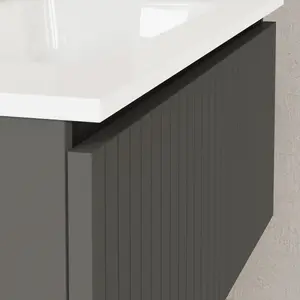 Banyetti Linea Matt Grey Ribbed Wall Hung Vanity Unit 800mm x 390mm