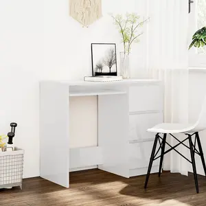 Berkfield Desk High Gloss White 90x45x76 cm Engineered Wood