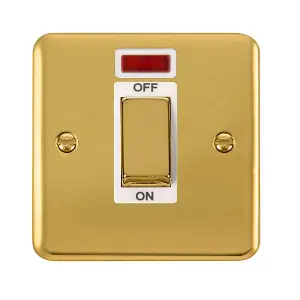 Curved Polished Brass 1 Gang Ingot Size 45A Switch With Neon - White Trim - SE Home