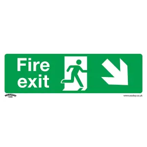 1x FIRE EXIT DOWN RIGHT Health & Safety Sign Self Adhesive 300 x 100mm Sticker