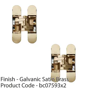 2 PACK - 130 x 30mm Flush Concealed Heavy Duty Hinge Fits Unrebated Doors SATIN BRASS