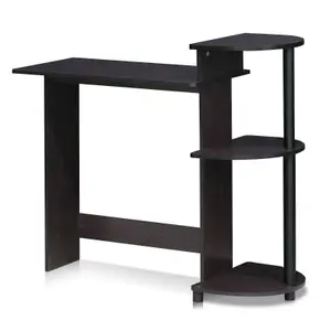 Furinno Compact Computer Desk with Shelves, Dark Walnut