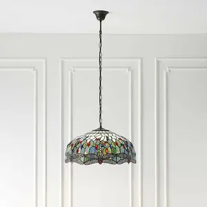 Tiffany Glass Hanging Ceiling Pendant Light Blue Dragonfly 3 Lamp Shade i00110