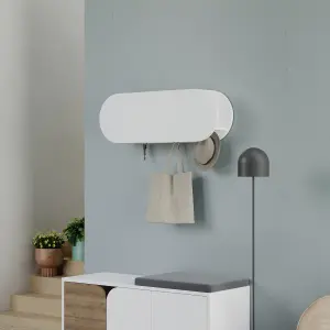 Decortie Modern Kroma Wall Coat Hanger White Storage Cabinet with Door and 6 Black Metal Coat Hooks Hallway Organiser