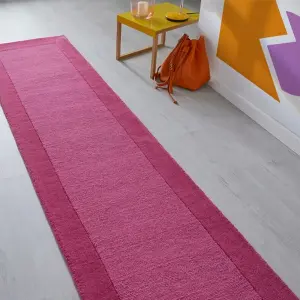 Handmade Luxurious Easy to Clean Modern Wool Bordered Pink Plain Wool Living Room & Bedroom Rug-160cm X 230cm