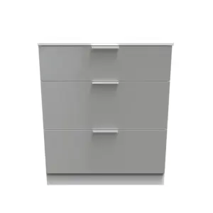 Poole 3 Drawer Deep Chest in Uniform Grey Gloss & White (Ready Assembled)