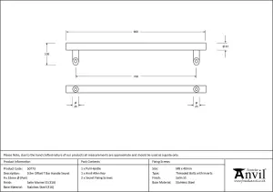 From The Anvil Satin Marine SS (316) 0.9m Offset T Bar Handle Secret Fix 32mm Dia.