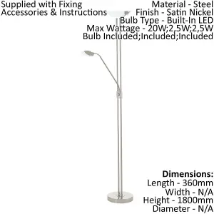 Floor Lamp Light Satin Nickel Shade White Satined Glass Bulb LED 20W 2.5W 2.5W