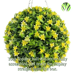 Best Artificial 28cm Yellow Lily Hanging Basket Flower Topiary Ball - Suitable for Outdoor Use - Weather & Fade Resistant