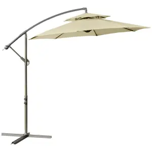 Outsunny 2.7m Cantilever Banana Parasol Outdoor Sun Shade Crank, Beige