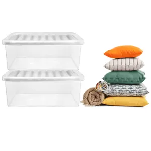 2 x 32 Litre Clear Plastic Underbed Storage Containers With Lids Ideal For Home & Office Use