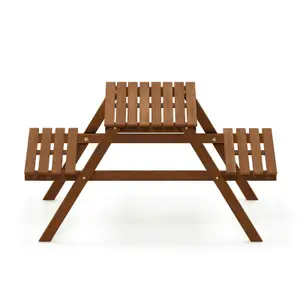 Furinno Tioman Hardwood Kids Picnic Table and Chair Set in Teak Oil, Natural