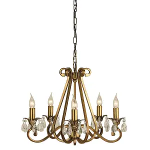 Luminosa Oksana 5 Light Multi Arm Ceiling Pendant Chandelier Antique Brass, E14