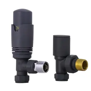 Right Radiators Anthracite Angled TRV Thermostatic Radiator Valve and Manual Angled Valve 15mm x 1/2"