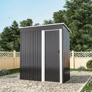 5x3ft Metal Shed Garden Storage Shed Pent Roof with Single Door,Charcoal Black