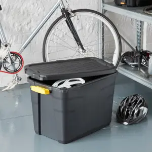 Strata Heavy duty Black 60L Plastic Stackable Storage box & Lid