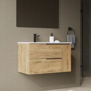 Banyetti Celtic Duo 800mm Wall Hung Basin Unit with Door & Basin - Ostippo Oak