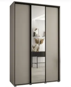 Dakota III Sleek Cashmere Door Wardrobe 1500mm H2350mm D600mm - Three Sliding Doors, One Mirrored, Two Hanging Rails, Six Shelves