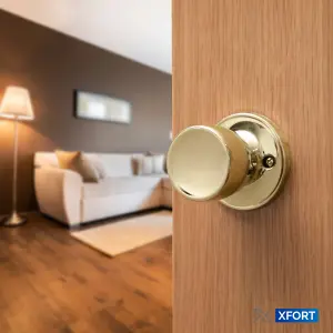 XFORT Tulip Passage Knob Set Polished Brass for Wooden Doors