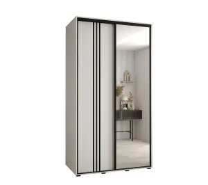 Elegant White Cannes VII Sliding Wardrobe H2050mm W1400mm D600mm with Customisable Black Steel Handles