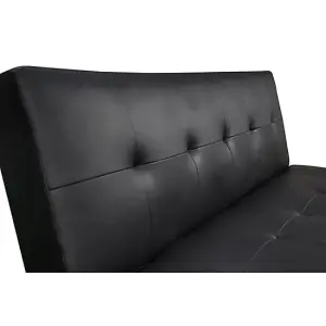 Venice Faux Leather Sofa Bed In Black With Chrome Metal Legs