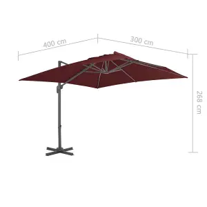 Berkfield Cantilever Umbrella with Aluminium Pole Bordeaux Red 400x300 cm