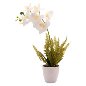 Artificial White Potted Orchid Large