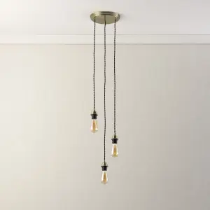 Antique brass effect 3 light E27 Cable light set (L)1500mm