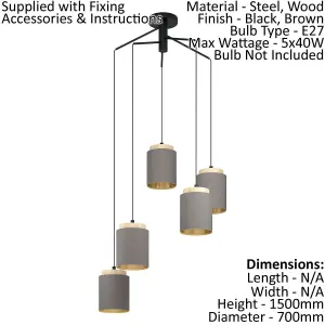 Pendant Ceiling Light Colour Black Brown Shade Cappuccino Fabric Bulb E27 5x40W