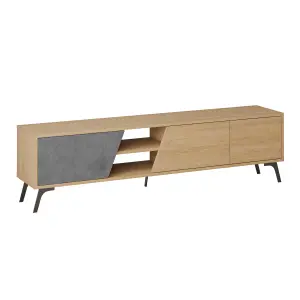 Decortie Fiona Modern TV Unit Multimedia Cabinet with Storage Doors 75" Oak Retro Grey 180cm