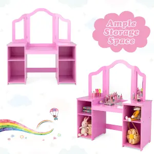 Costway 2-in-1 Kids Vanity Table & Chair Set Makeup Table Dressing Table Desk