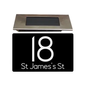 Personalised Aluminium House Plaque with Solar Light Customised with Your House Number and Street Name 160 x 280mm Black