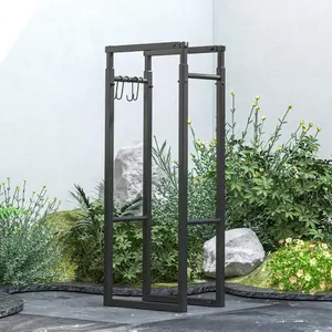 Outsunny 100-150cm Retractable Metal Firewood Log Holder Rack with Hooks