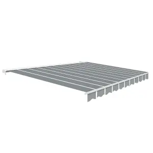 Primrose Awnings 4.0m x 3.0m Retractable Electric Half Cassette Pin Striped Grey Awning Outdoor Patio Canopy