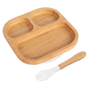 Bamboo Segmented Baby Weaning Plate & Fork Set - White