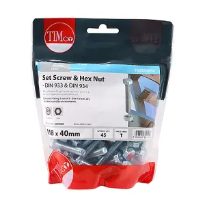 Timco - Set Screws & Hex Nuts - Grade 8.8 - Zinc (Size M8 x 40 - 45 Pieces)