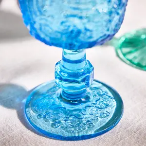 Set of 12 Luxury Bright Blue Drinking Wine Glass Wine Goblets 300ml