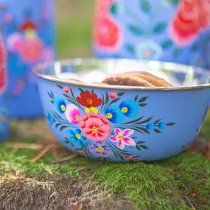 BillyCan Hand-Painted Picnic Snack Bowl - 14.5cm - Ocean Pansy