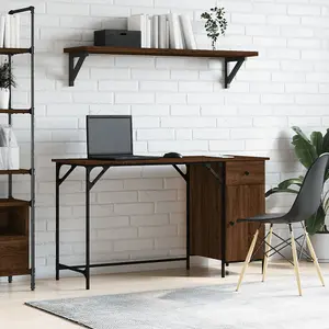 Berkfield Computer Desk Brown Oak 131x48x75 cm Engineered Wood