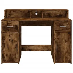 Berkfield Desk with LED Lights Smoked Oak 120x55x91 cm Engineered Wood