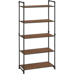 VASAGLE Bathroom Shelves, 5-Tier Storage Rack, Storage Stand with Adjustable Shelves, Rustic Brown and Ink Black