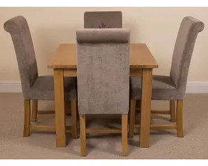 Oslo 90 x 90 cm Oak Small Dining Table and 4 Chairs Dining Set with Washington Grey Fabric Chairs